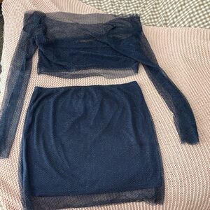 Amazon Navy Blue Mesh Skirt Set